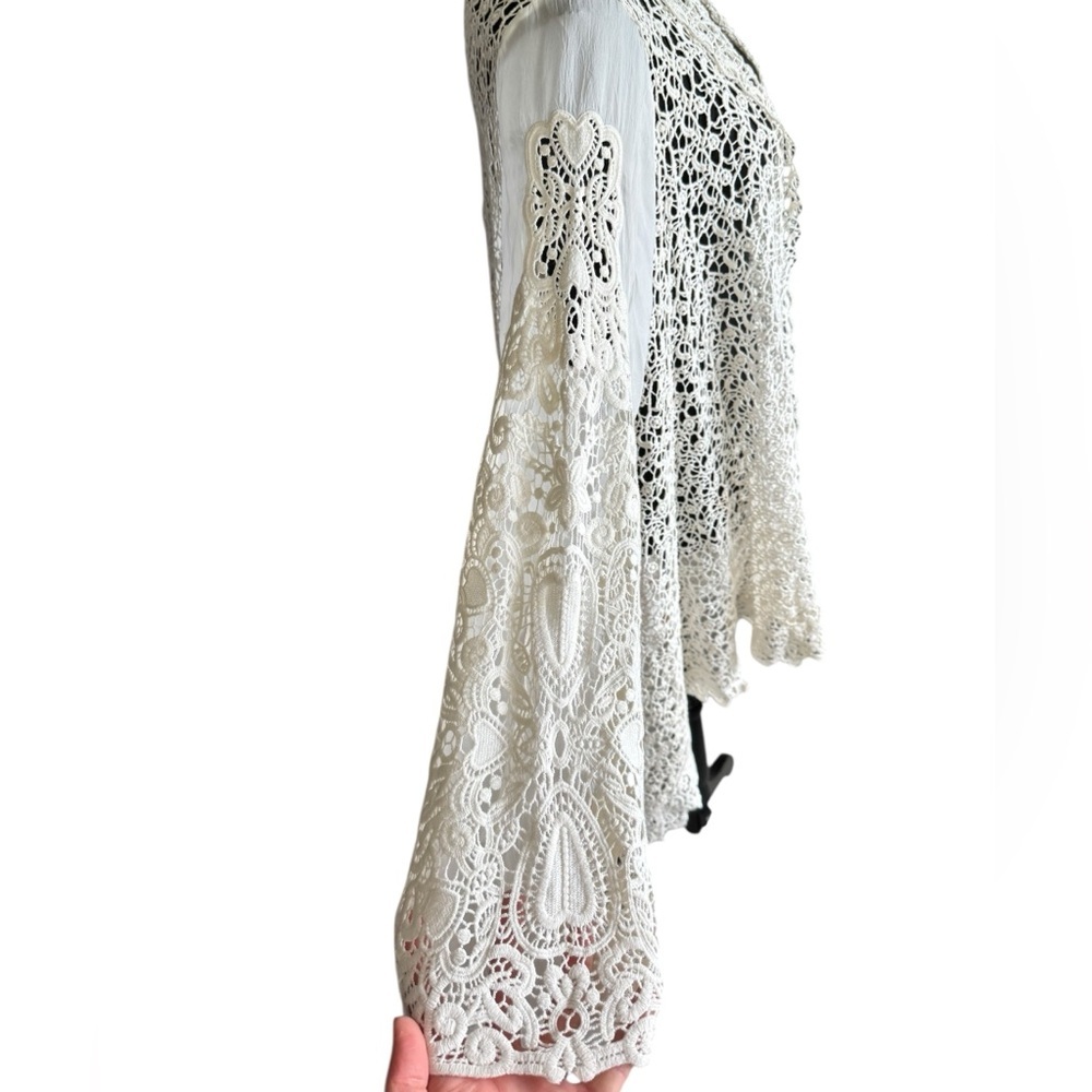 Johnny Was XL White Lace Crochet Open Kimono Cardigan Boho Festival Bridal Z99 - Picture 7 of 7